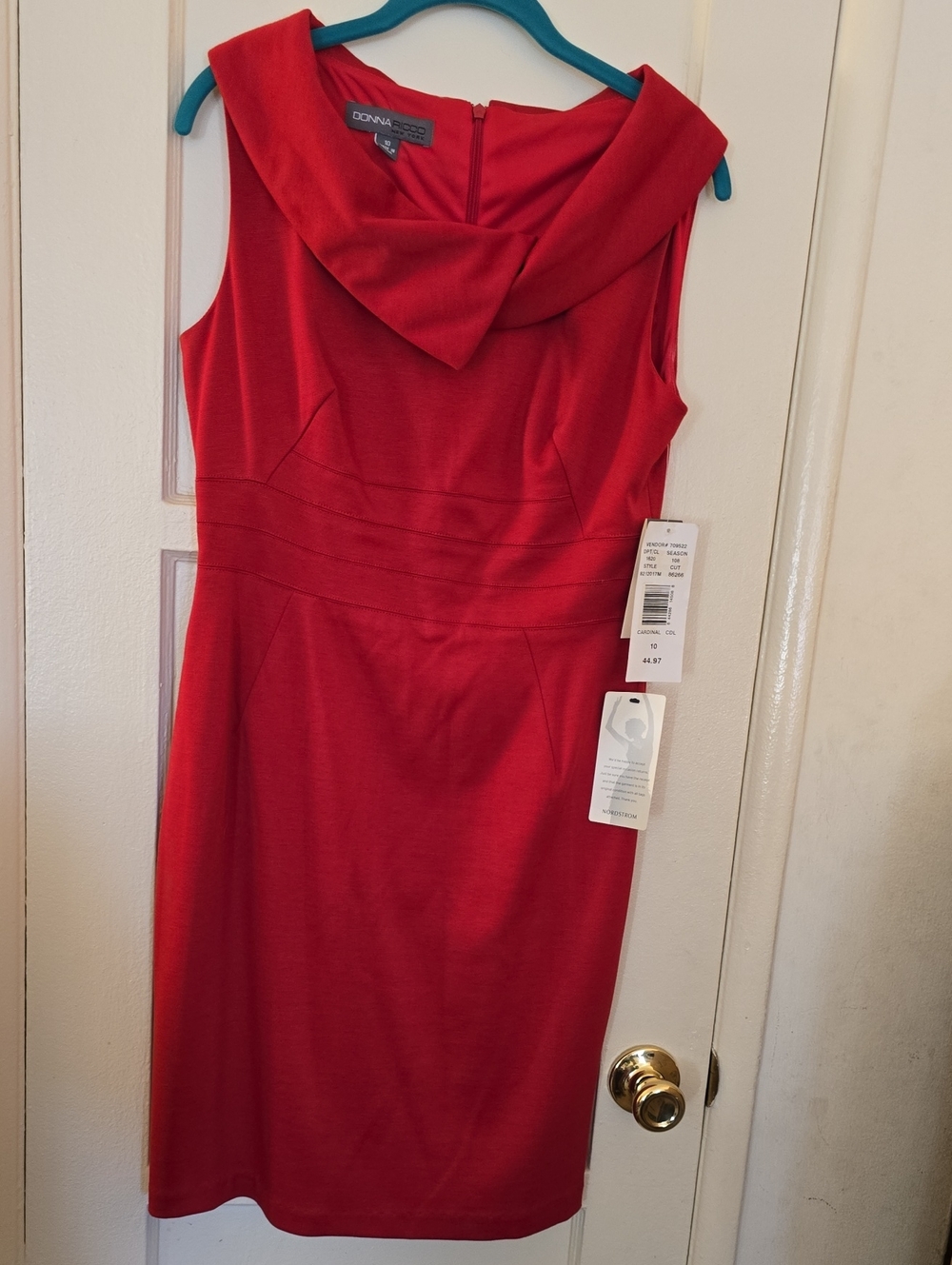 Donna Ricco Red Cowl-Neck Sheath Dress